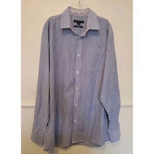 Cedar Wood State Mens Regular Fit Blue White Striped Button Down Shirt 16.5 42cm